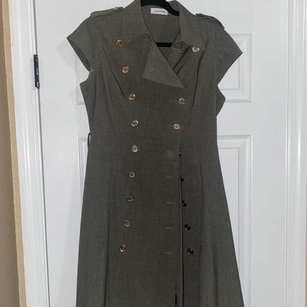 Calvin Klein dress vintage gold buttons chunky belt loops career size 10p